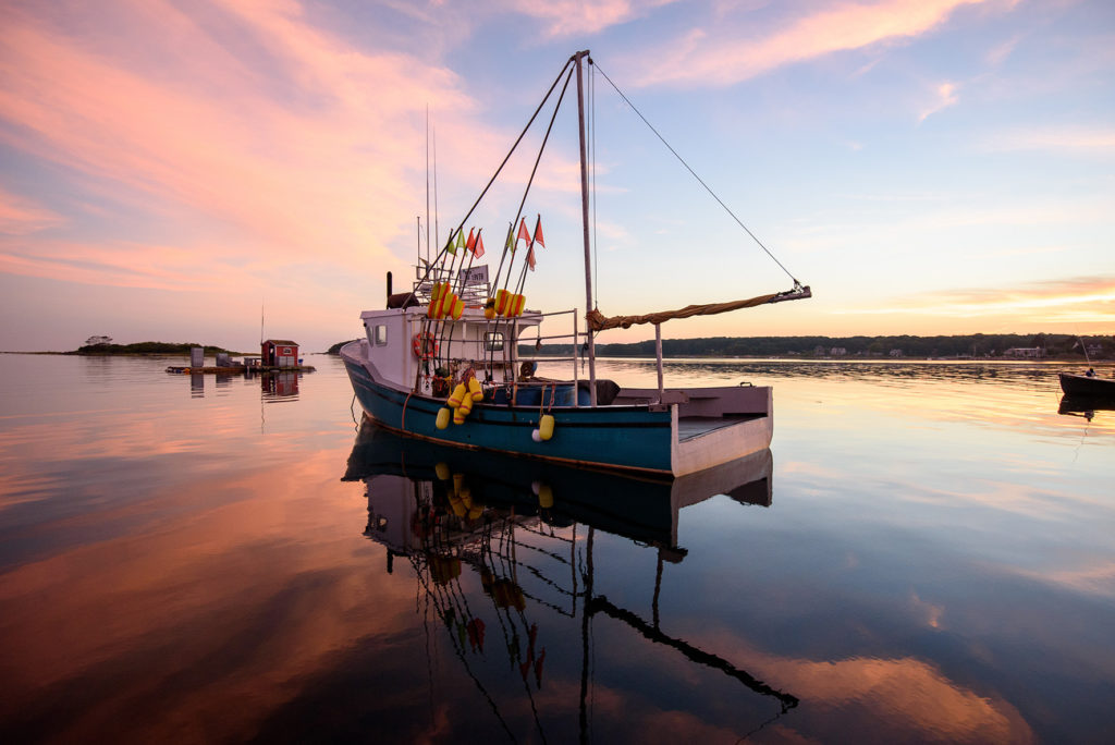 Sunset over the harbor in Cape Porpoise, Kennebunkport