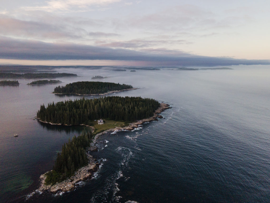 An evening shot of the coastal islands surrounding Tenants Harbor, Maine.