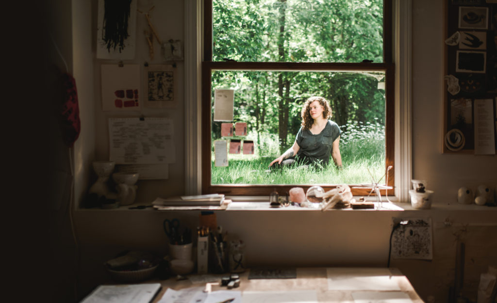 Annika Earley, often working at Speedwell Projects, is pictured here outside her rural studio in Durham.